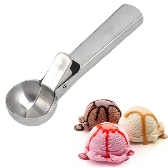Cuchara de helado grande de acero inoxidable, cuchara de frutas, empuñadura de carne con gatillo (ESG12076)