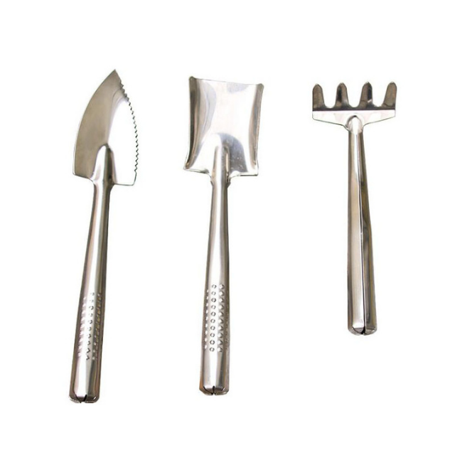 3 piezas de acero inoxidable Mini jardinería herramientas de mano pala rastrillo paleta para suculentas plantas de interior (ESG12034)