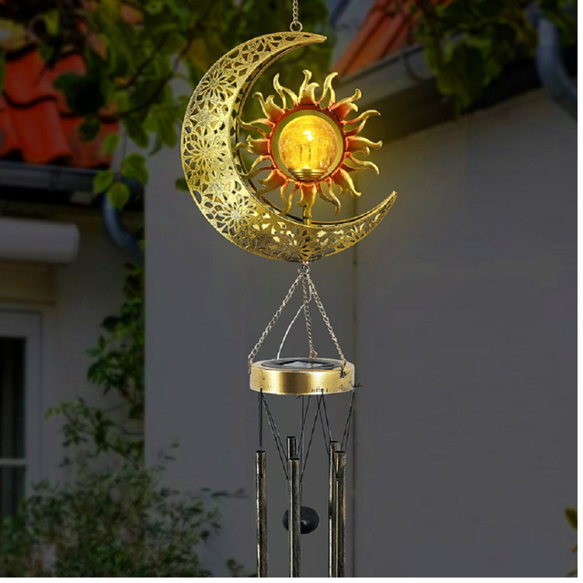 Sun Moon Glass Ball LED Memorial Wind Chimes (ESG18489)